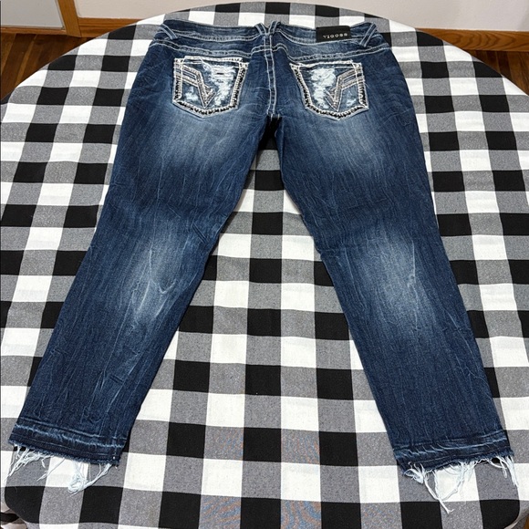 Vigoss Dublin Skinny Jeans Size 16 x 28 Raw Frayed Hem Embellished Distressed - Picture 12 of 13
